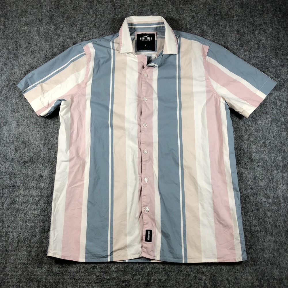 Hollister Stripe Button Up Shirt Mens L Multicolor‎ Short Sleeve Casual